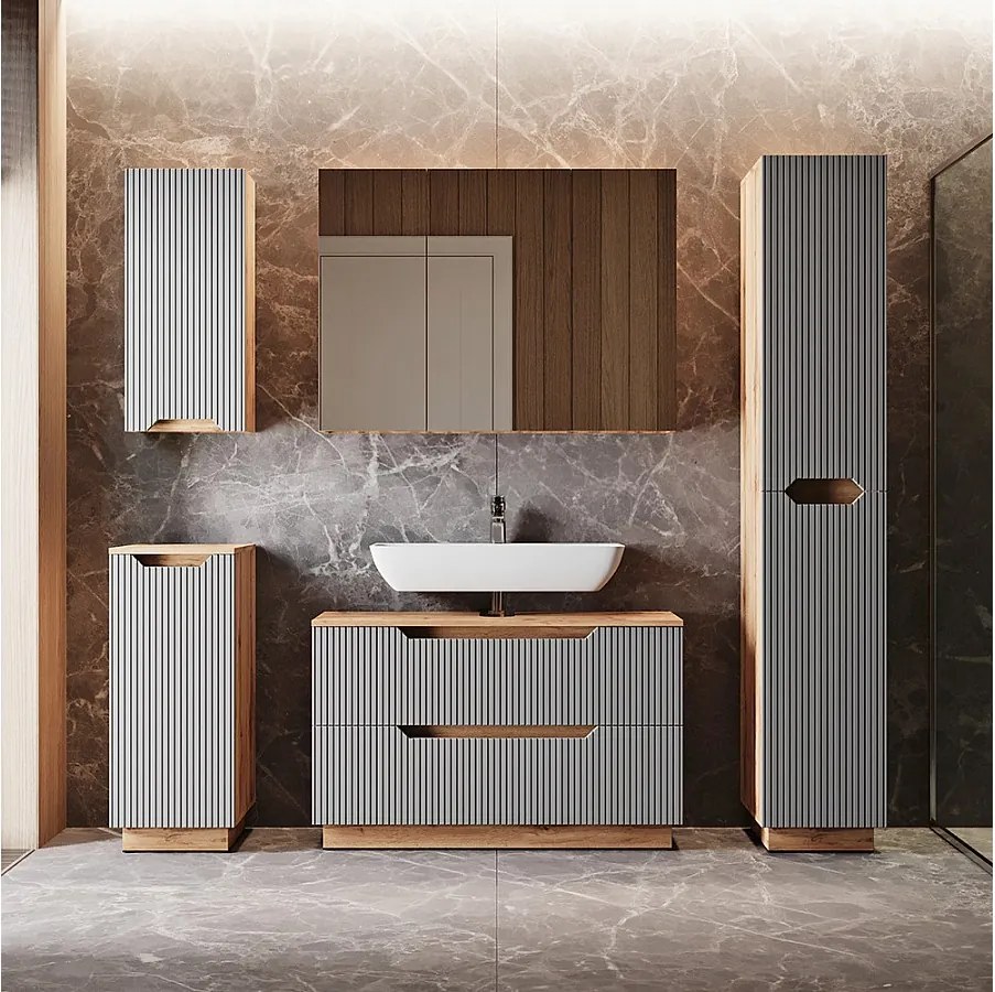 Zestaw mebli łazienkowych dąb/szary w paski 99.4x32x62.5 lotta