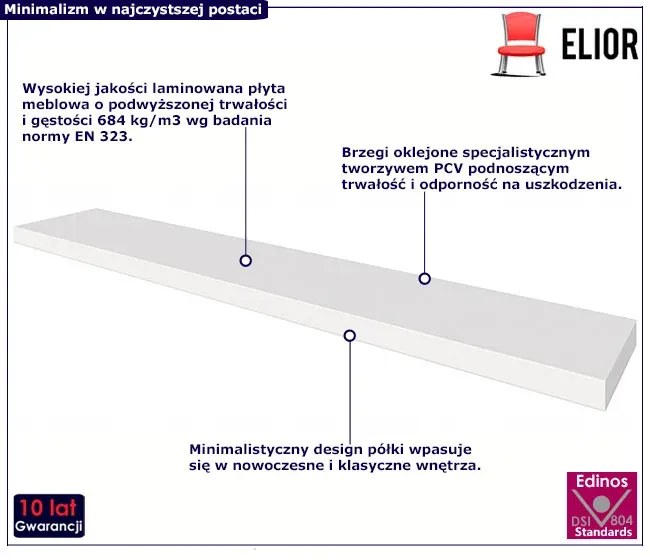 Biała Minimalistyczna Półka Wisząca S3-B10