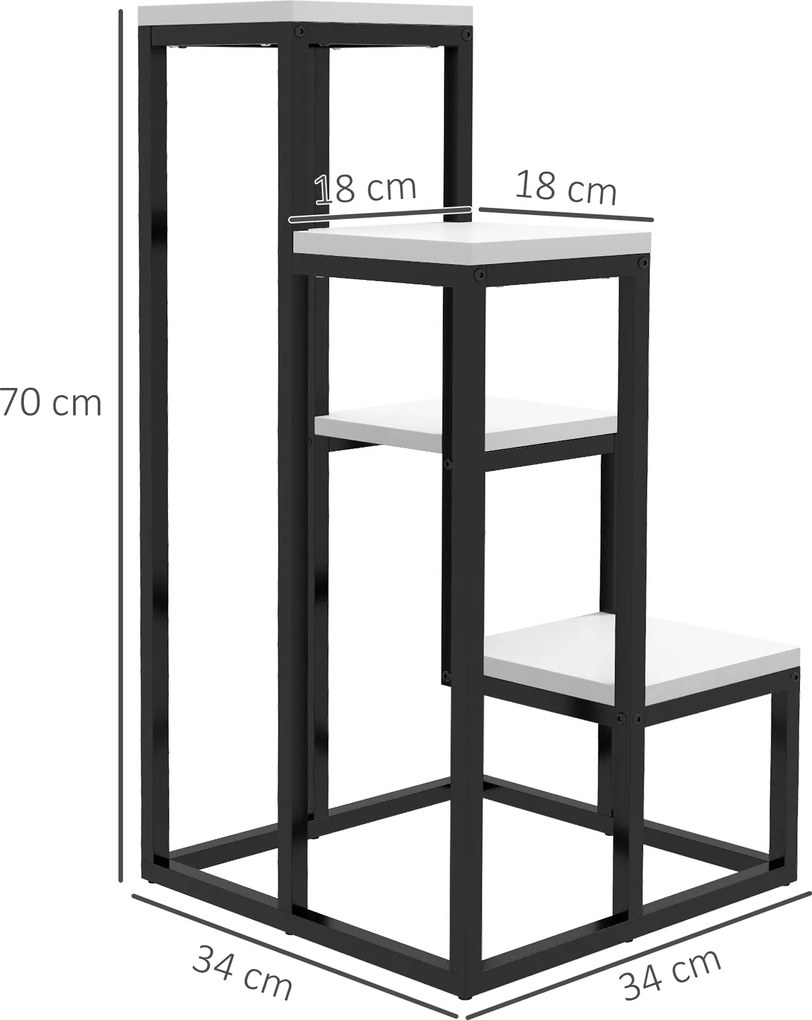 Outsunny Regał na kwiaty, 4 poziomy, do użytku wewnątrz i na zewnątrz, rama metalowa, 34D x 34S x 70W cm, czarno-biały