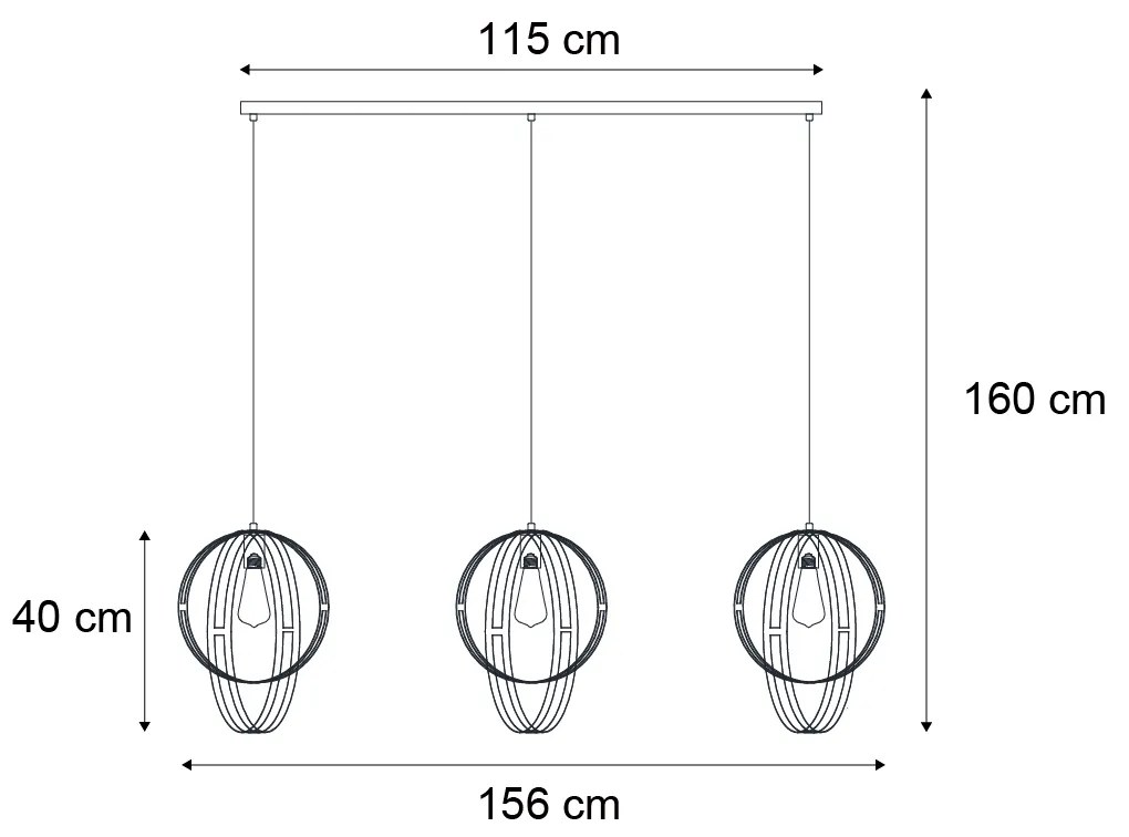 Designerska lampa wisząca czarna prostokątna 3-punktowa - InduDesignerski Oswietlenie wewnetrzne