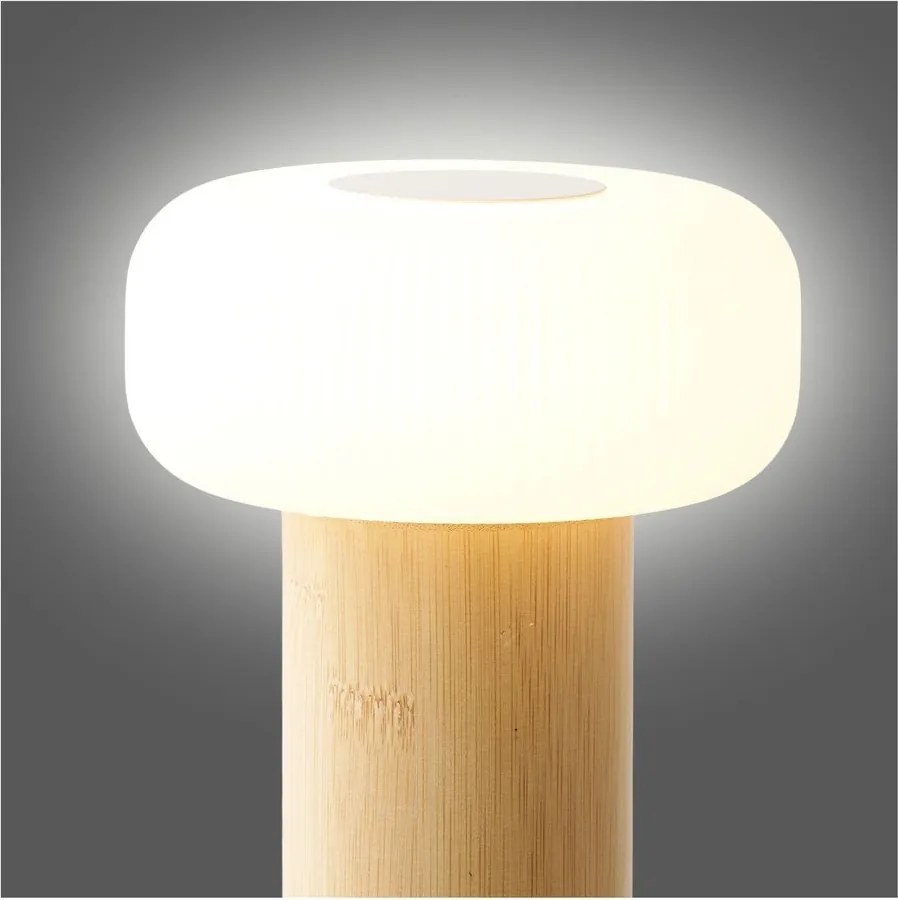Biała/w naturalnym kolorze bambusowa lampa stołowa z plastikowym kloszem (wysokość 18 cm) Stafford – House Nordic