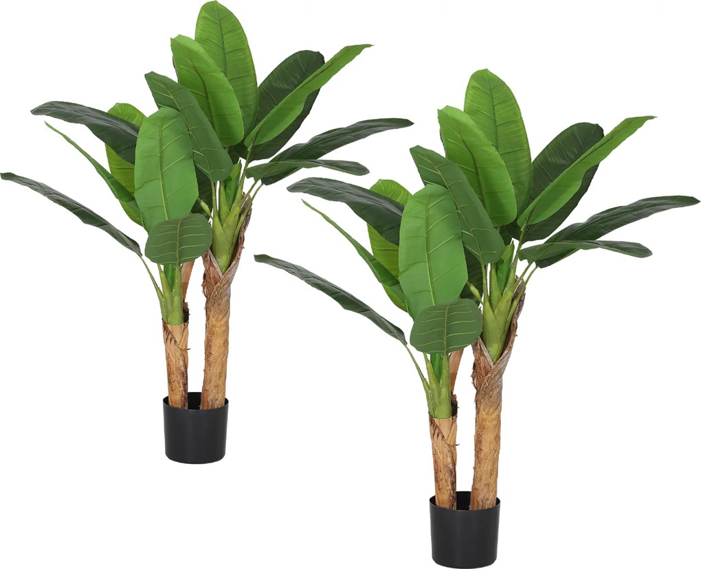 HOMCOM Sztuczna Roślina, sztuczne drzewa, zestaw 2 sztuk, naturalny wygląd, plastik, doniczka, Zielony