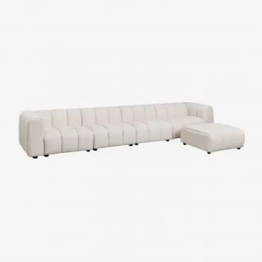 Sofa Modułowy 4-częściowy Z Pufą Z Tkaniny Bouclé Eliot Bukla Kremowy Beż - Sklum