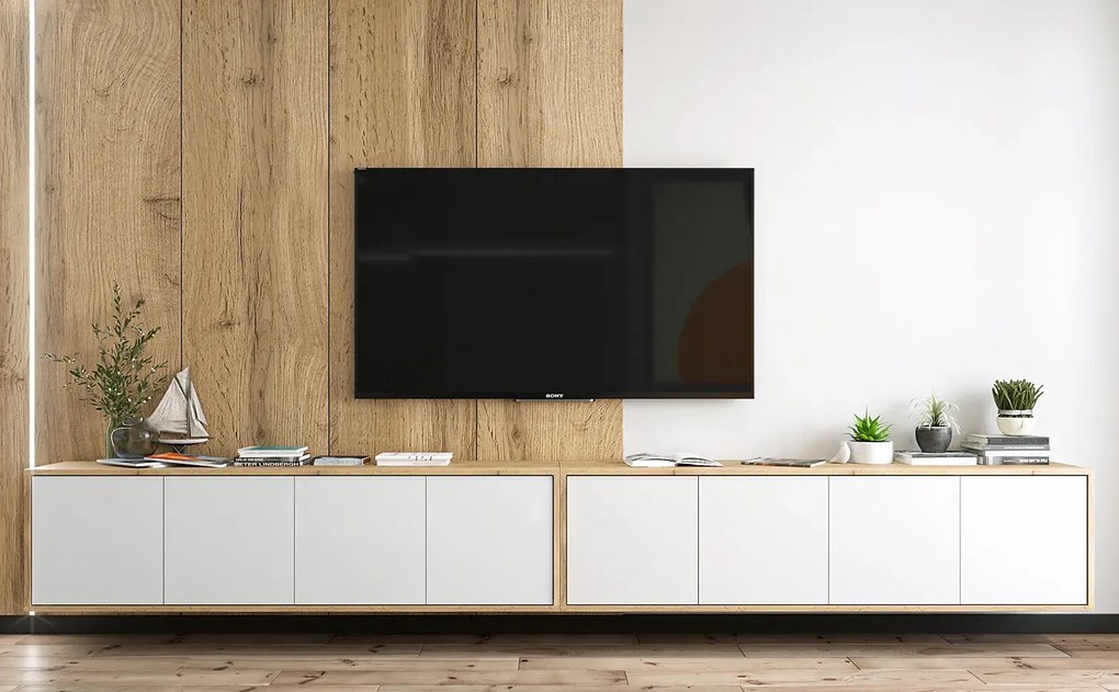 Zestaw wiszących szafek rtv dąb wotan + biały R0-C18