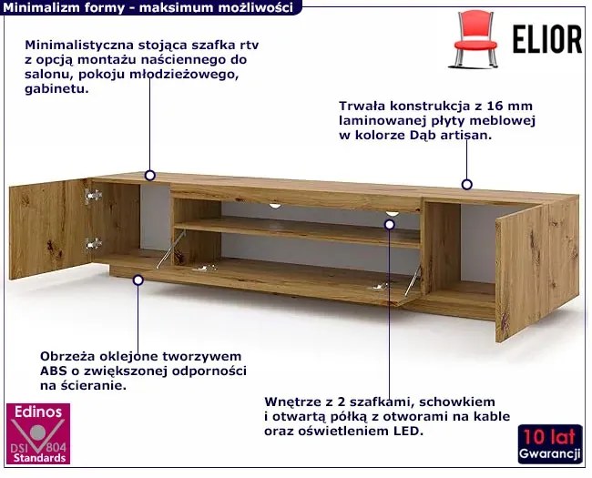 Szafka Pod Tv Stojąca Lub Ścienna Dąb Artisan Darma 4X
