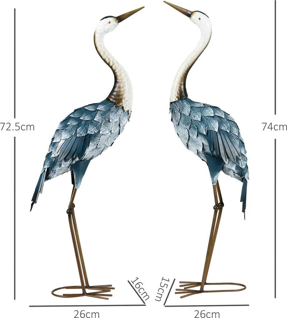 Outsunny Figura Ogrodowa Żurawie Stalowe 26x15x74cm Niebieski/Biały/Szary | Aosom PL