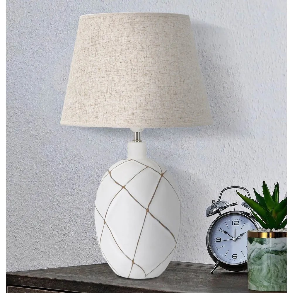 Biało-kremowa lampa stołowa z tekstylnym kloszem (wys. 60 cm) Lines – Mauro Ferretti