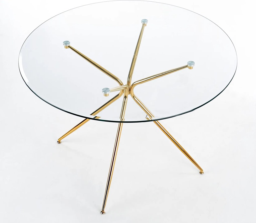 Szklany stół z okrągłym blatem na złotej podstawie Rondo