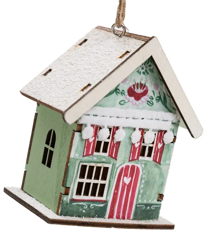 Wiszący domek bożonarodzeniowy CHRISTMAS HOUSE drewniany - więcej wariantów