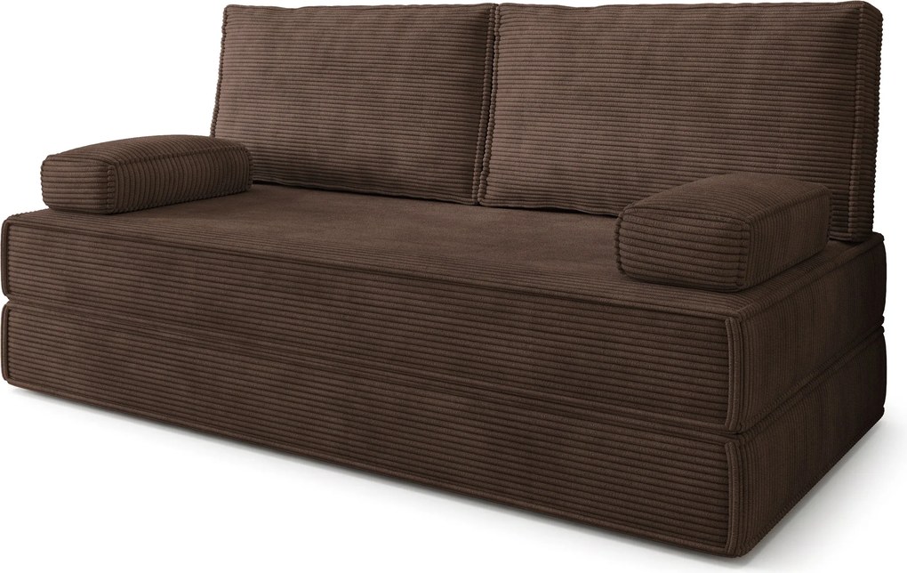 Masseno Sofa piankowa SILAR z funkcją spania, Kanapa z pianki do salonu, Bezmontażowa, Tkanina sztruksowa – Brązowy POSO 06