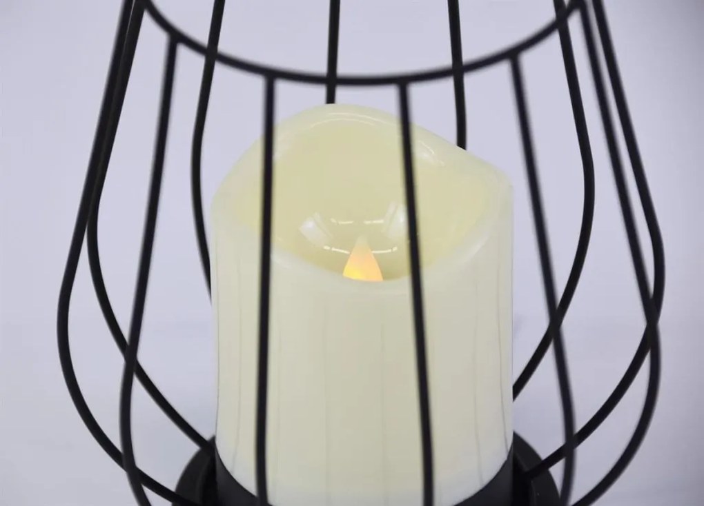 Świecznik metalowy, świeca LED, ciepła biała, czarny / biały