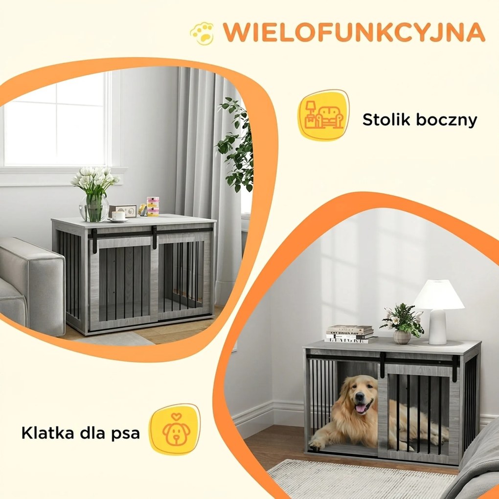 PawHut Klatka dla psa z drzwiami przesuwnymi wentylowana stalowa 98x58x61 cm szara | Aosom PL