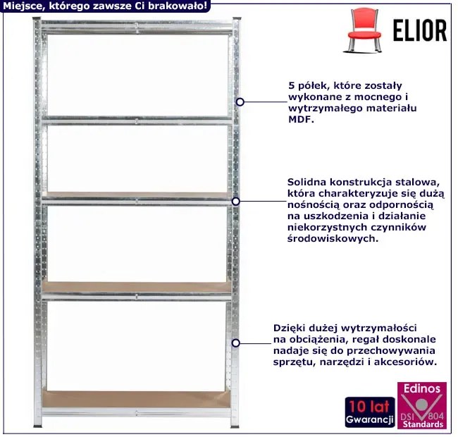 Metalowy srebrny regał 180 cm - Filove 4X