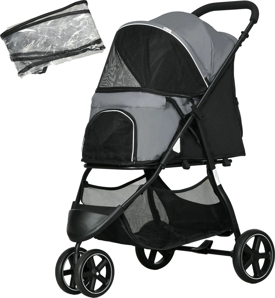 Outsunny Wózek dla Psa Składany Osłona Przeciwdeszczowa Szary Czarny | Aosom PL