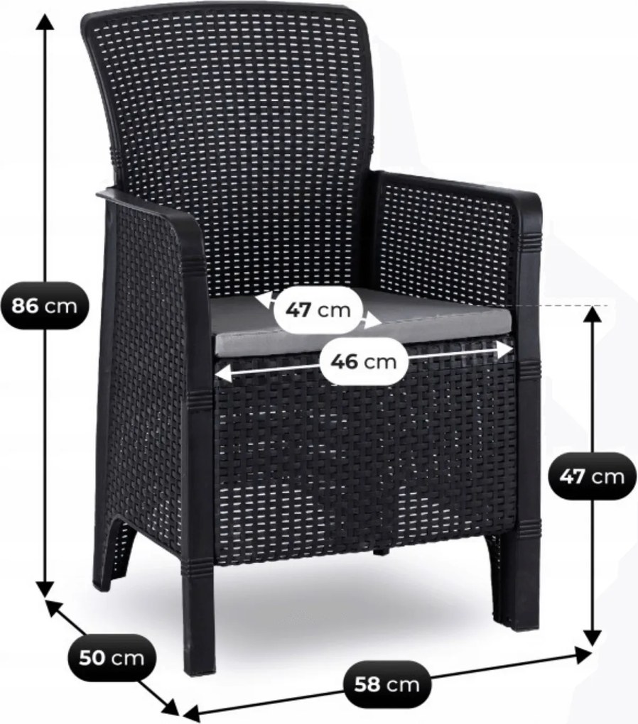 Zestaw Mebli Ogrodowych Stół ARGOS 160-260 cm Orzech/Czarny i 8x Fotel FRESNO Czarny Technorattan Nowoczesny