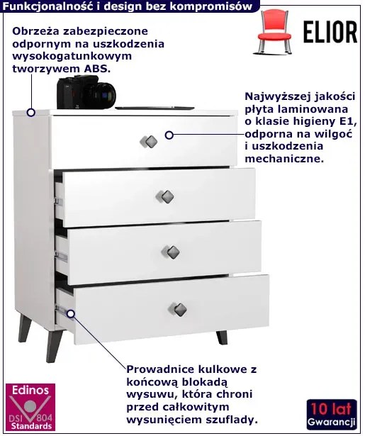 Biała Komoda Na Nóżkach Z Szufladami M7-R38