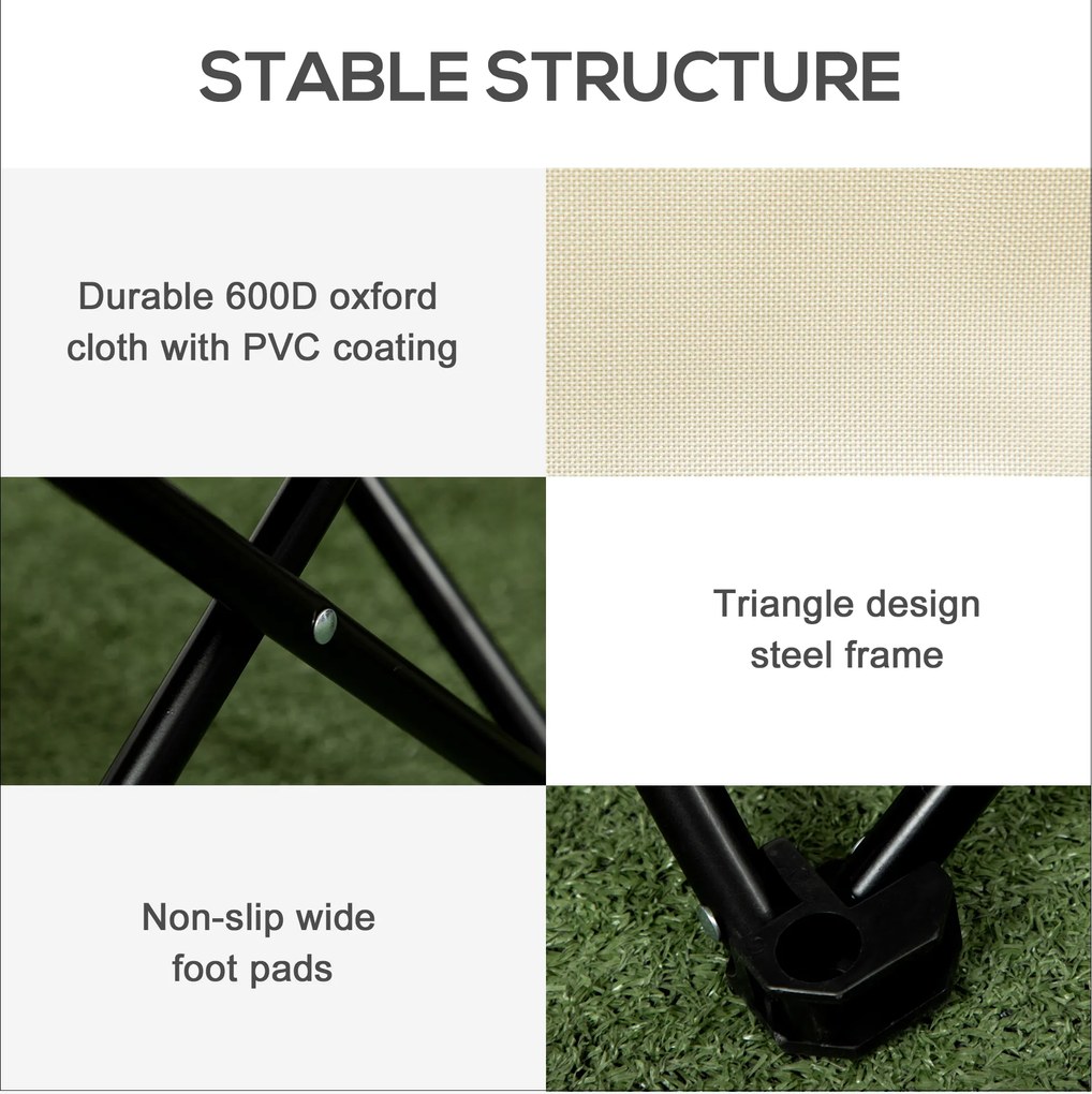 Outsunny Składane krzesło campingowe, rama stalowa, siedzisko z tkaniny, torba, Biały