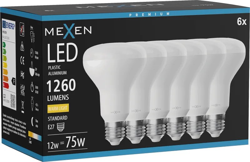 Mexen Nova 6x żarówka LED E27, R80, 12W, Ciepła - 3000K, 1260 lm - L105-E27-1230-01x06