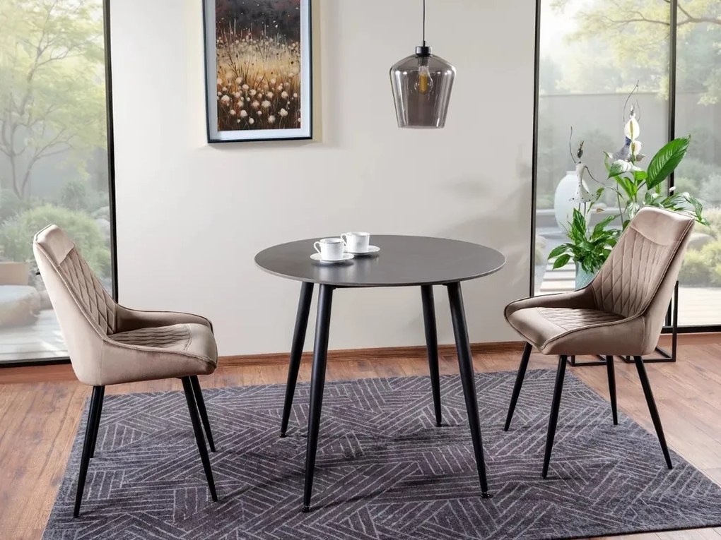 Okrągły stół jadalniany RION 90 cm z blatem ceramicznym, czarny marmur