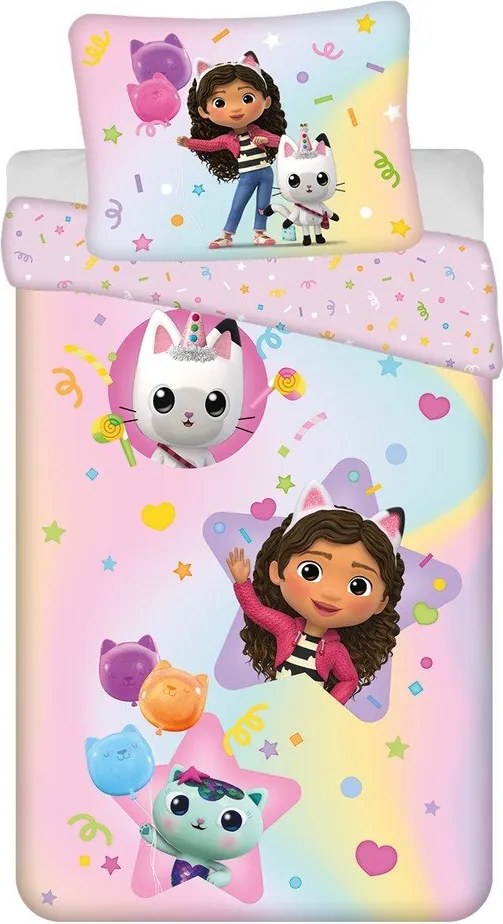 Różowa bawełniana pościel dziecięca jednoosobowa 140x200 cm Gabby's Dollhouse "Rainbow" – Jerry Fabrics