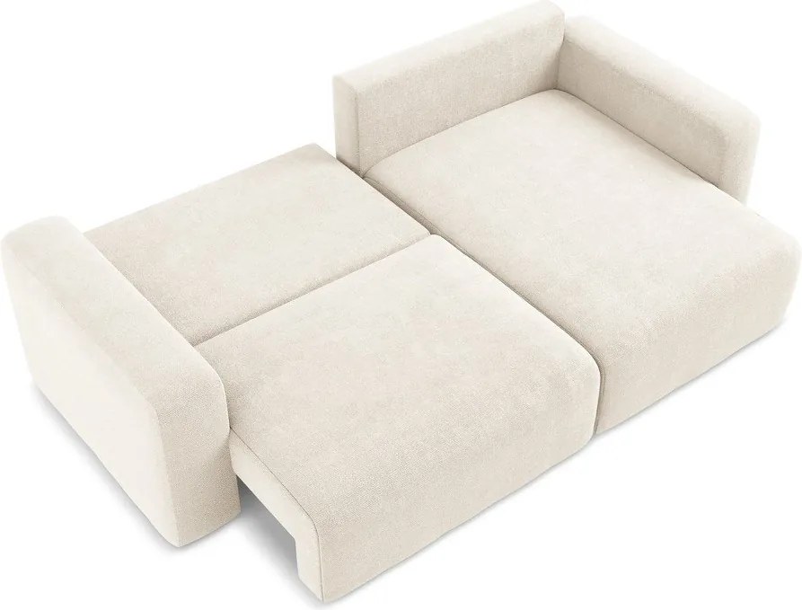 Kremowy rozkładany narożnik ze schowkiem z tkaniny szenilowej (prawostronny/z szezlongiem) Kona – Makamii