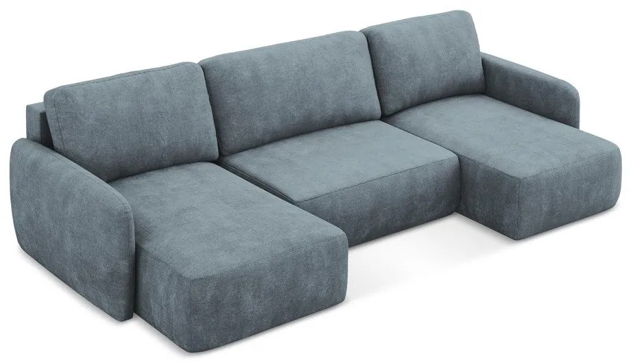 Szaroniebieski narożnik rozkładany z tkaniny szenilowej ze schowkiem (w kształcie litery U) Lilo – Makamii