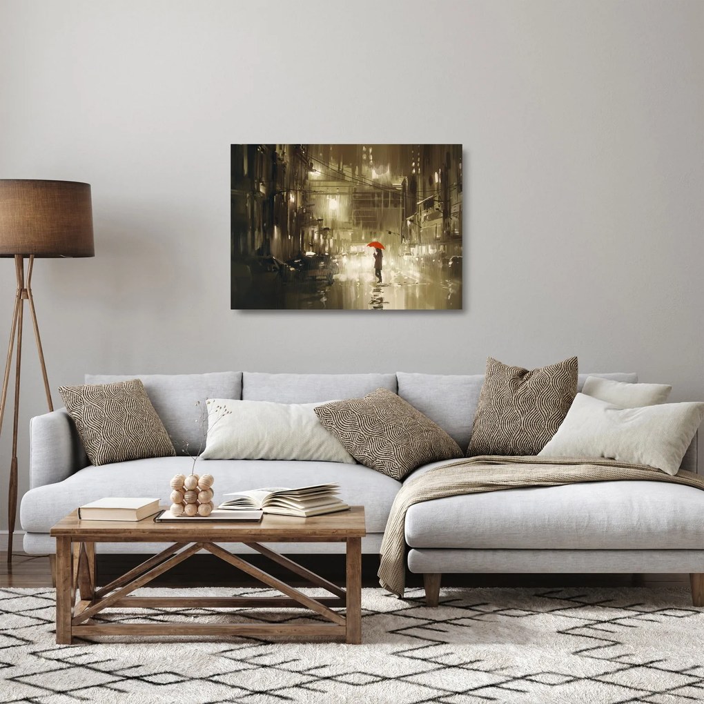 Obraz na szkle - Kobieta w deszczową noc (70x50 cm)