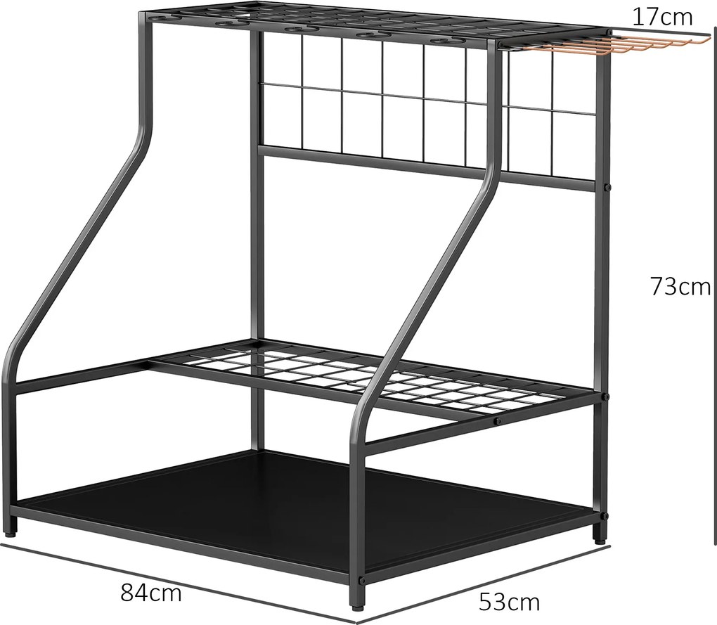 Outsunny Regał na narzędzia ogrodowe, 3-poziomowy stojak na narzędzia, organizer na narzędzia ogrodowe, Metal, Pomarańczowy
