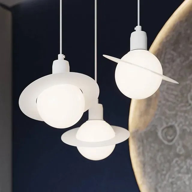 Biała pojedyncza lampa wisząca ze szklano-metalowym kloszem - A604 S9-B97