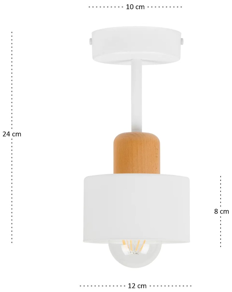 Biała lampa sufitowa, jednopunktowy spot DBU1010WE z drewna i metalu E