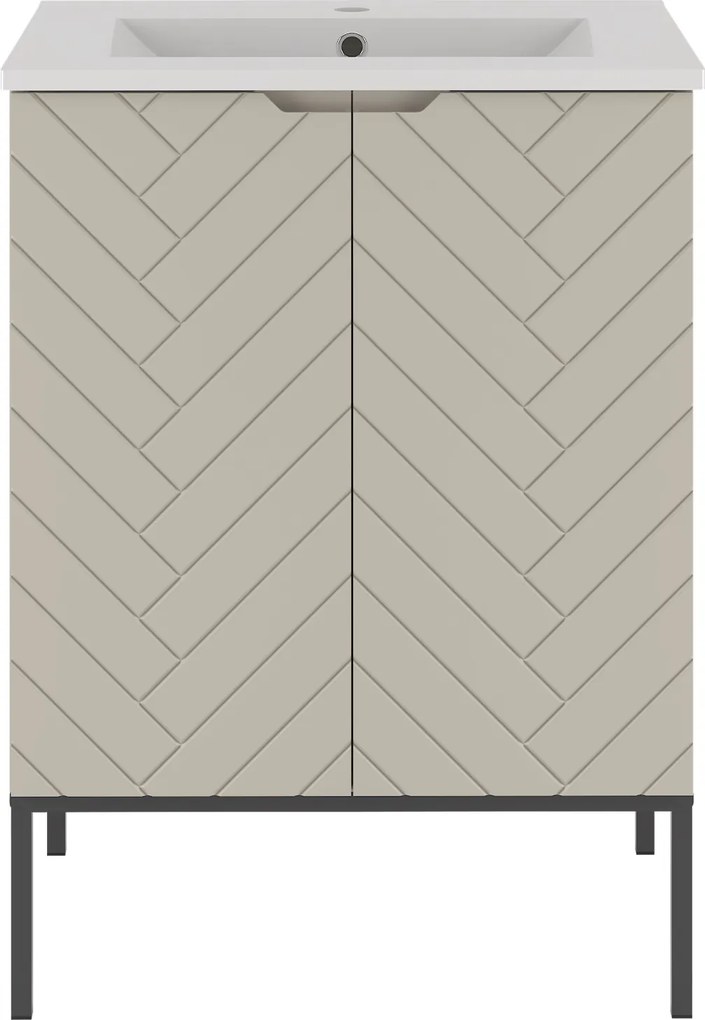 Szafka z umywalką wpuszczaną Aspen 09, cashmere/czarny, 60 cm - zestaw 3