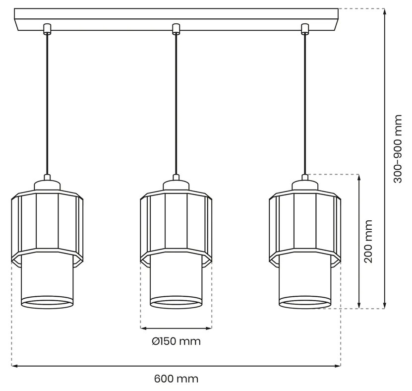 Lampa wisząca BLANCO 3xE27, potrójna, kryształowa, na listwie