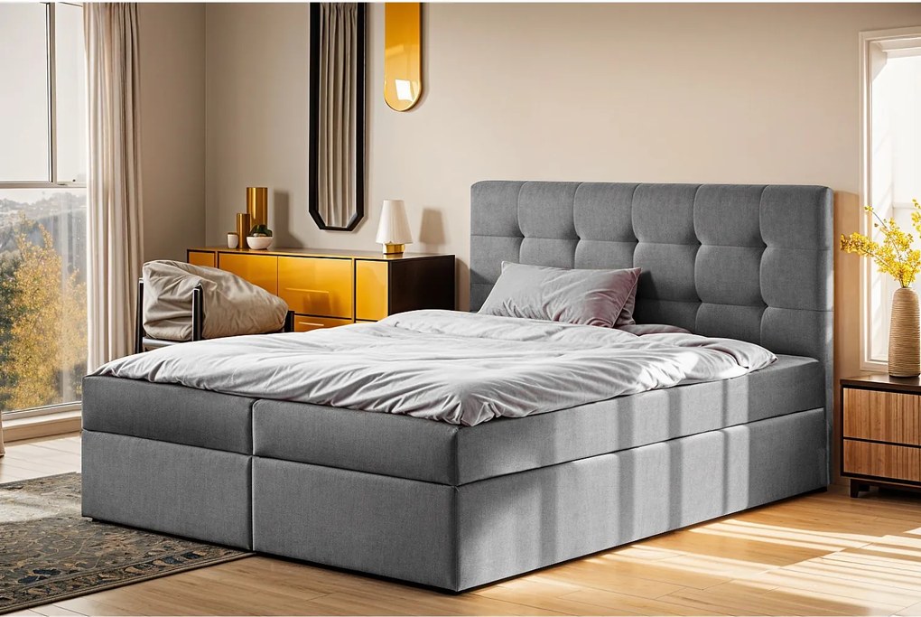 Łóżko kontynentalne z materacem i pojemnikiem LUDANO, tkanina Noel, Szary, 120x200 cm, H3-Bonell