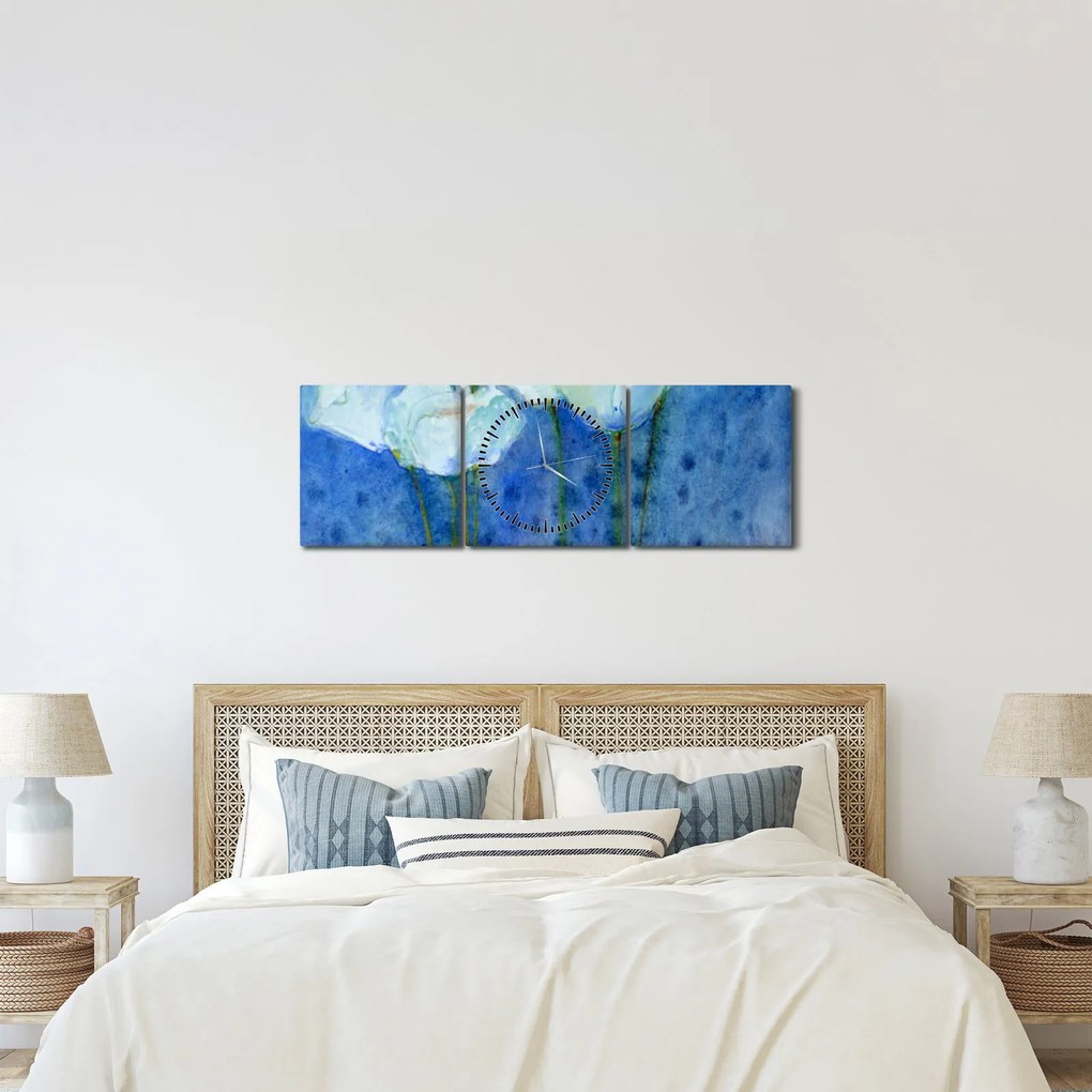 Obraz - Białe tulipany (z zegarem) (90x30 cm)