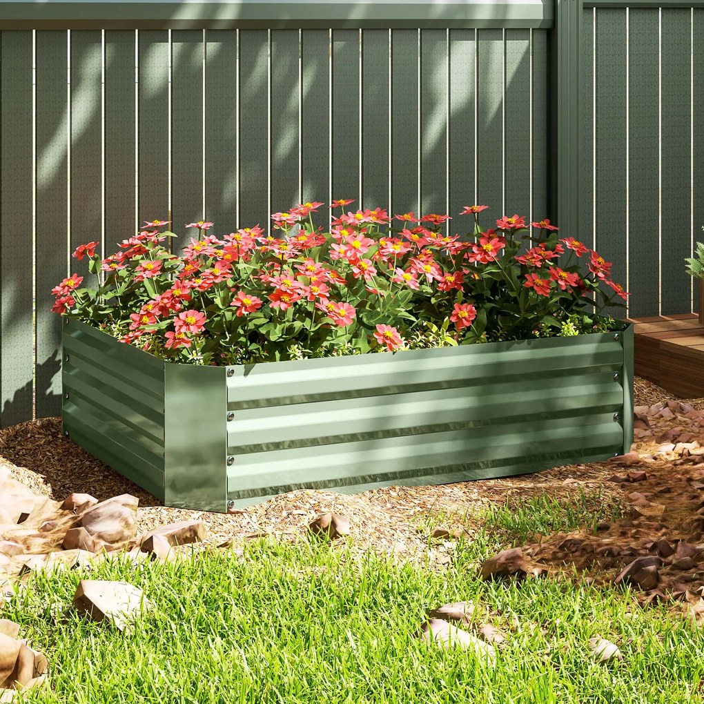 Outsunny Podwyższona grządka z ocynkowanej stali, ogródek warzywny, skrzynia ogrodowa na kwiaty, 120 x 90 x 30 cm, Ciemnozielona