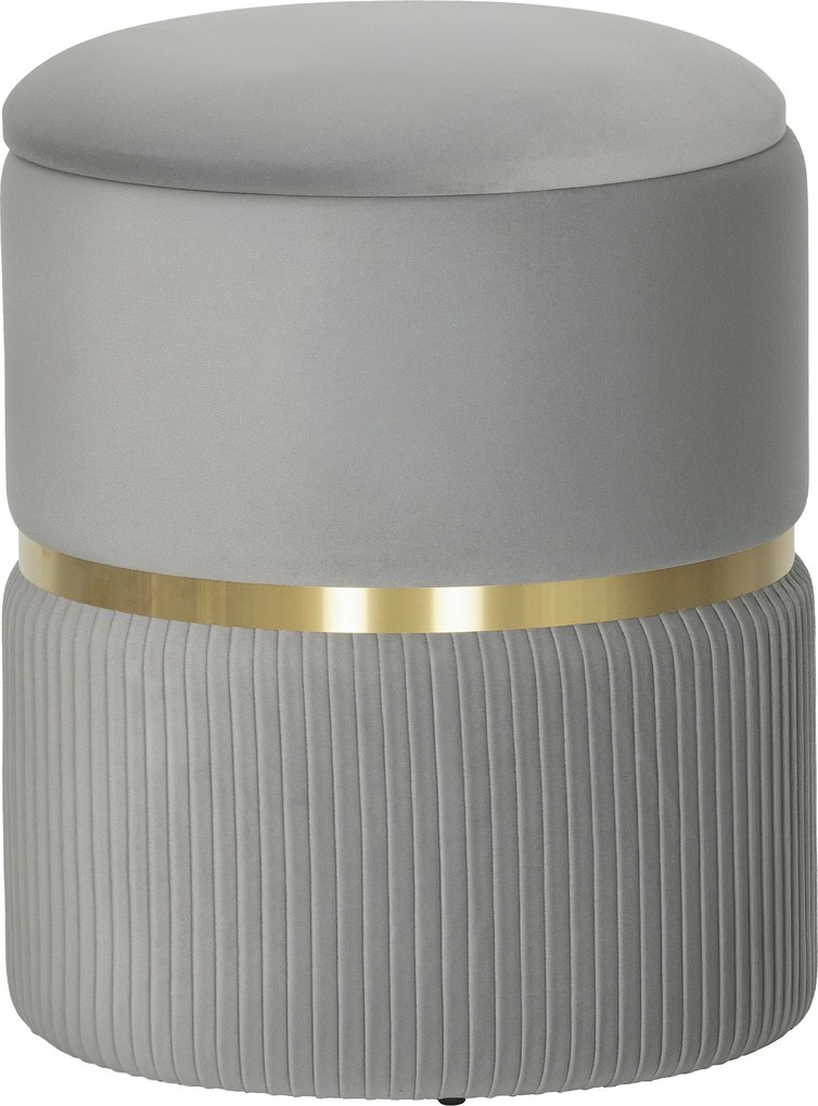 HOMCOM Okrągła Pufa z Przechowalnią, Aksamitny Stołek z Odpinanym Wiekiem, Tapicerowane Siedzisko i Ukryty Schowek, Jasnoszary | Aosom PL