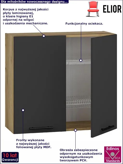 Antracytowa szafka wisząca z ociekaczem do kuchni  - Vokres 28X