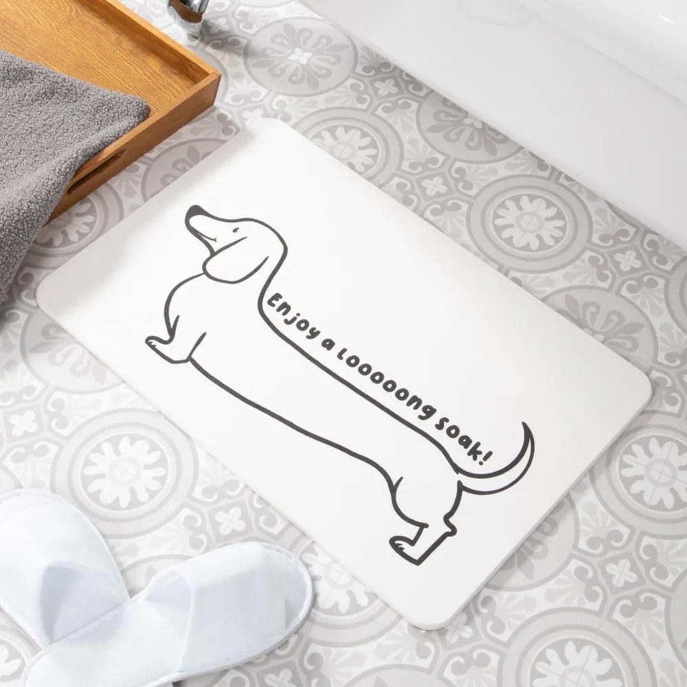 Biały dywanik łazienkowy okrzemkowy (z diatomitu) 39x60 cm Dachshund – Artsy Doormats