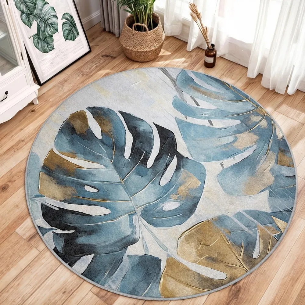 Niebieski okrągły dywan odpowiedni do prania ø 120 cm Golden Leaves – Mila Home