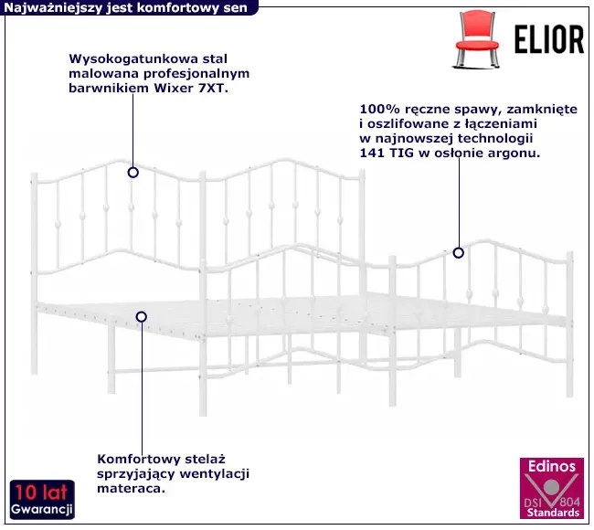 Białe metalowe łózko małżeńskie w stylu loft 160x200 cm - Honta