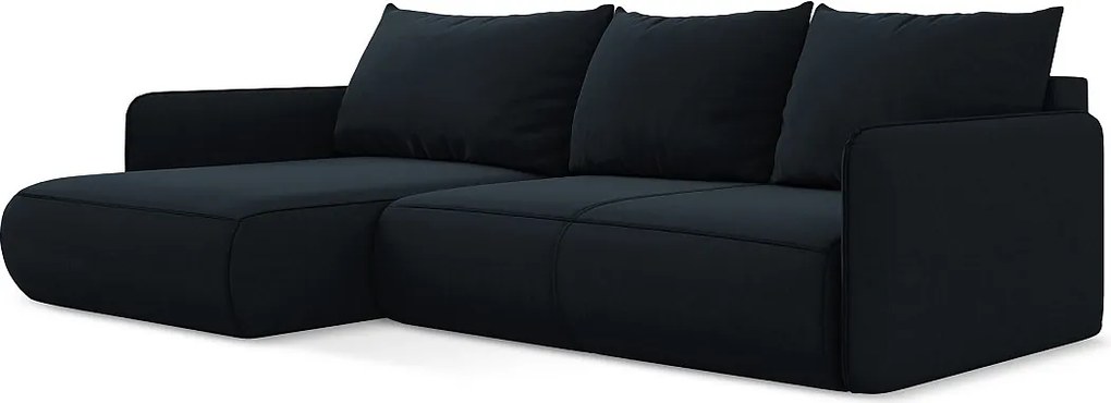 Narożnik lewostronny z funkcją spania - z tkaniny welwetowej - królewski niebieski - NANEA