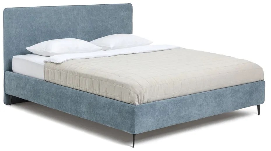 Niebieskie tapicerowane łóżko dwuosobowe ze stelażem 160x200 cm Noira Slim – Bonami Selection