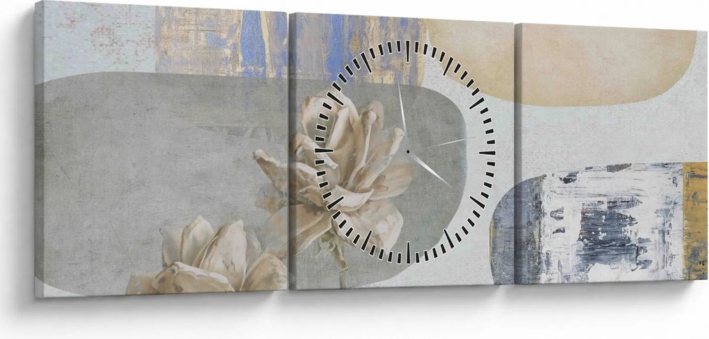 Obraz - Obraz z kwiatami i teksturami (z zegarem) (90x30 cm)