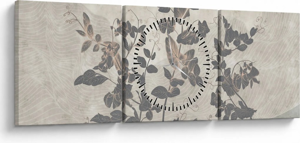 Obraz - Teksturowane liście (z zegarem) (90x30 cm)