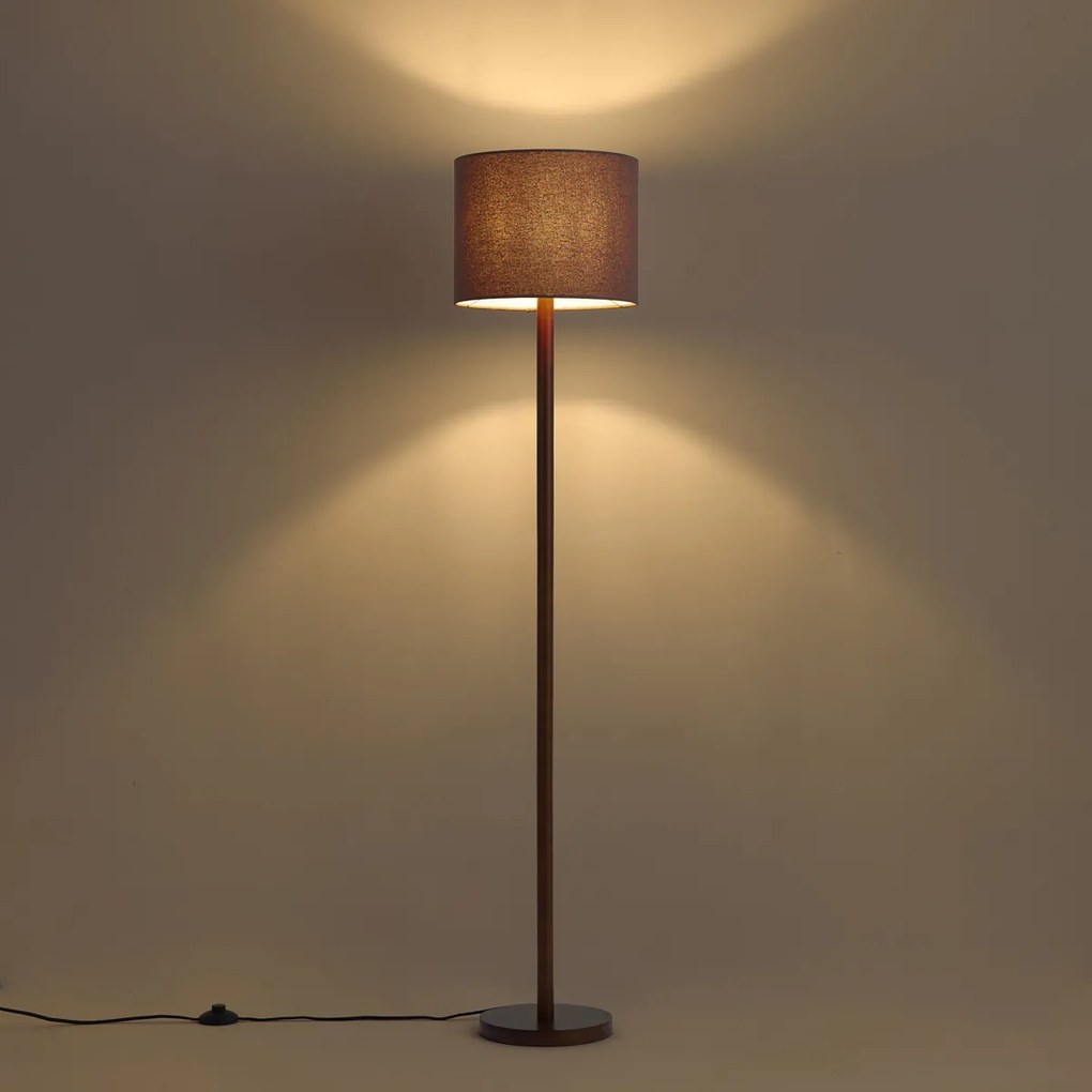Lampa podłogowa Japandi drewno orzechowe z brązowym lnianym kloszem 151cm - Mels