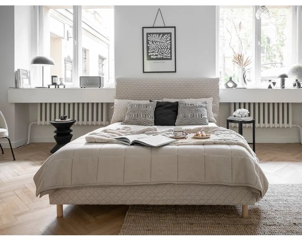 Beżowe tapicerowane łóżko dwuosobowe ze stelażem 180x200 cm Sleepy Luna – Miuform