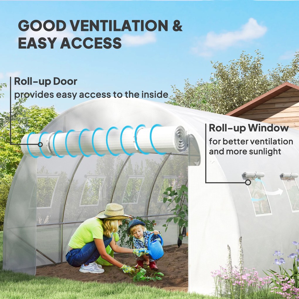 Outsunny Zapasowe pokrycie szklarni, odporne na warunki atmosferyczne, 400 cm x 300 cm x 200 cm, Przezroczyste, Biały | Aosom PL