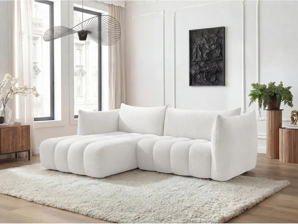 Biały narożnik z materiału bouclé (lewostronny/z szezlongiem) Azra – Bobochic Paris