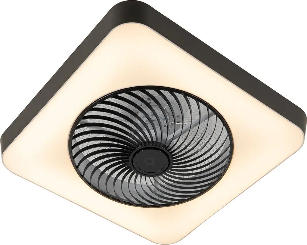 Inteligentny wentylator sufitowy kwadratowy czarny z diodą LED z możliwością ściemniania - Climo