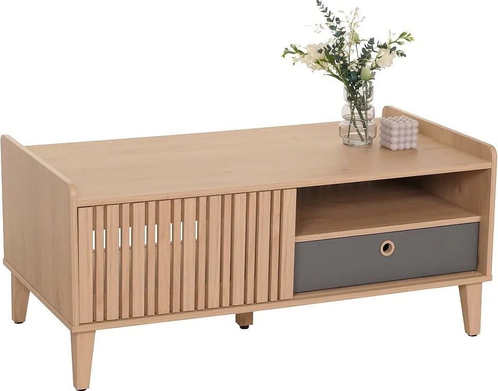 Stolik kawowy MCW-M48,  beżowy, szara szuflada